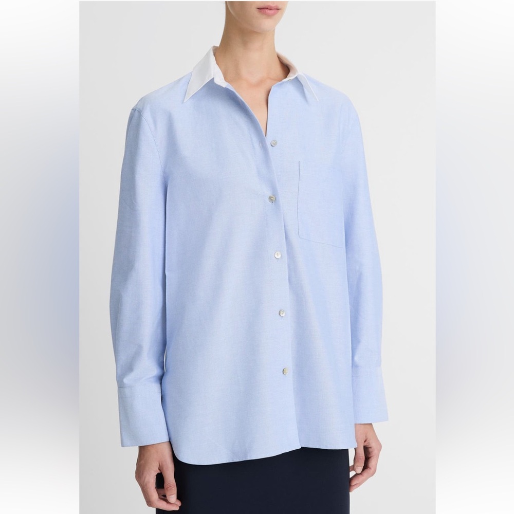 NWT Vince Contrast Collar Oxford Button-Up Shirt size L